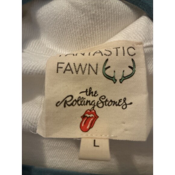 Fantastic Fawn Women’s White Denim Jacket Rolling Stones Sequin Patches Large - Picture 2 of 5